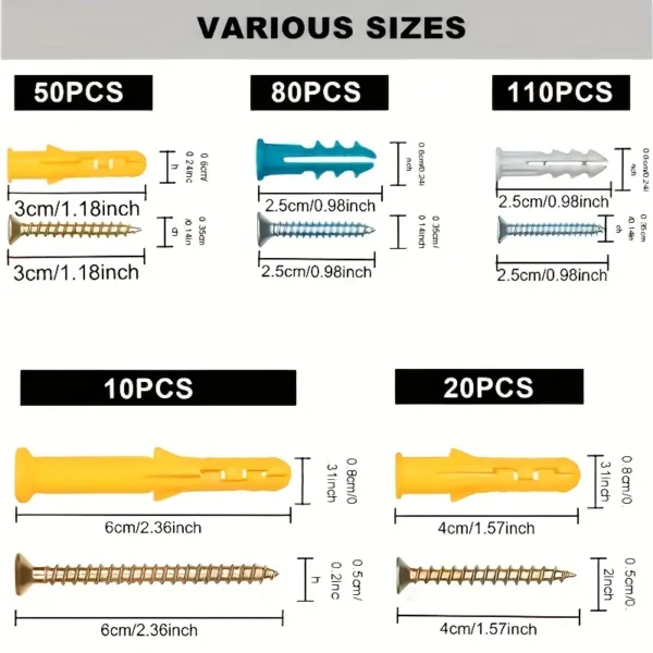 5bf8be06-61b5-4681-8c1e-466d96081274 270pcs Drywall Anchor and Screw Set